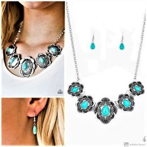 Squash Blossom Turquoise Necklace and Earrings Set